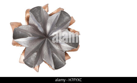 Nine millimeter hollow point bullet that has expanded on a white background Stock Photo