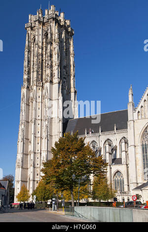 Saint Rumbold's Cathedral Tower in Mechelen, Belgium. Stock Photo