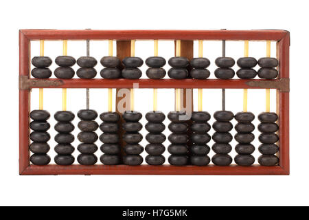 old wooden chinese abacus isolated on white background Stock Photo