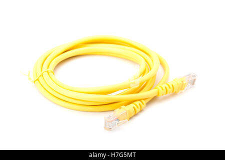 Yellow LAN cable isolated on white background Stock Photo