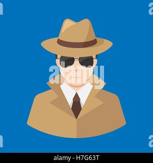 Flat male Detective icon vector - Professions icons. Stock Vector
