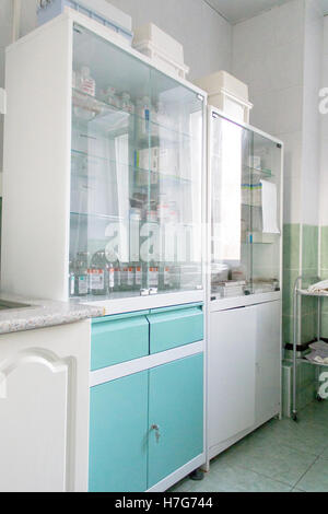 Photo of white closet with medical attribute Stock Photo