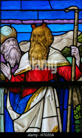 Stained Glass window depicting Moses, in the Cathedral of Saint Rumbold in Mechelen, Belgium