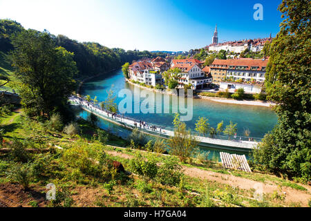 View of Bern old city center with river Aare. Bern is capital of Switzerland and fourth most populous city in Switzerland. Stock Photo