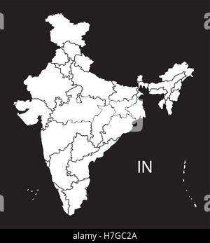 India with provinces Map  black white Stock Vector