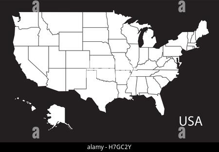 USA Map with federal states  black white Stock Vector