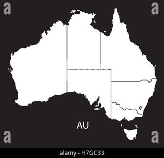 Australia Map with states  black white Stock Vector