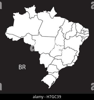 Brazil Map with districts  black white Stock Vector