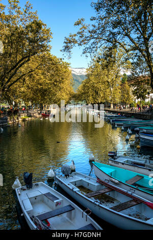 Annecy. Overview of Bridge of loves (Pont des Amours) and canal of Vasse. Haute Savoie. France Stock Photo