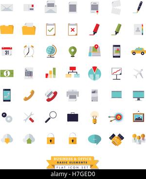 Collection of 49 flat design basic business and office isolated icons Stock Vector