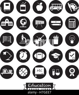 Collection of school and education related round vector icons Stock Vector