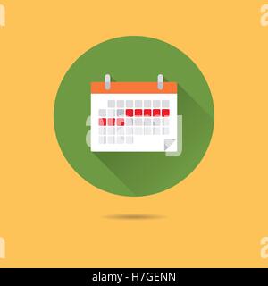 calendar with time line flat design long shadow vector icon Stock Vector