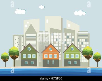 Colorful City, Real Estate, Healthy Living Concept Stock Vector