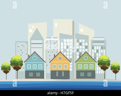 Colorful City, Real Estate, Healthy Living Concept Stock Vector