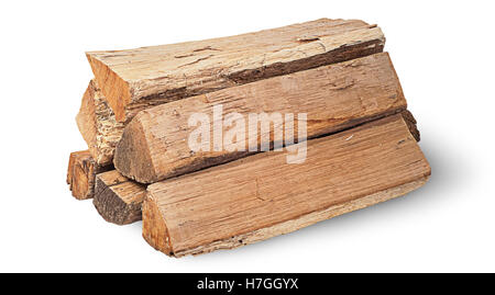 Stack of firewood rotated isolated on white background Stock Photo