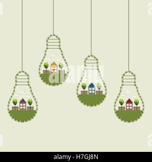 Colorful Light Bulbs, Made Of Flowers. Think Green Concept. Stock Vector
