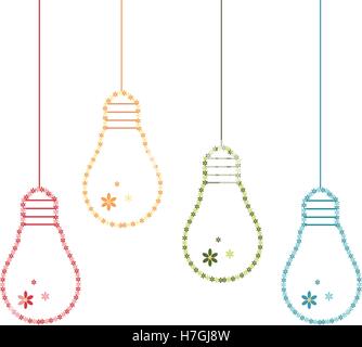 Colorful Light Bulbs, Made Of Flowers. Think Green Concept. Stock Vector