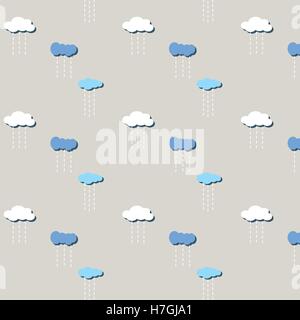Abstract Colorful Clouds With Raindrops Pattern, Blue Background Stock Vector