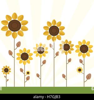 Abstract Field Of Colorful Sunflowers Stock Vector