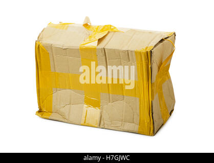 Damaged cardboard box isolated background Stock Photo