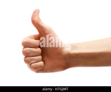 Male hand showing thumbs up sign isolated on white background Stock Photo