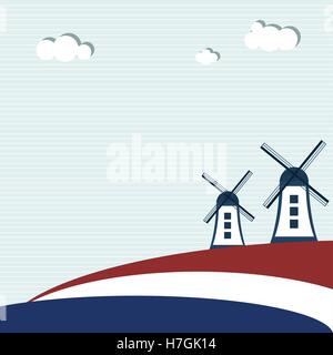 Abstract Dutch Windmill With Dutch Flag Stock Vector