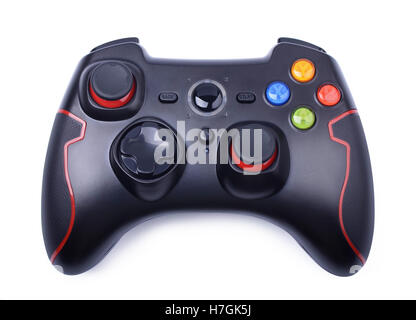 Black game controller isolated on a white background Stock Photo
