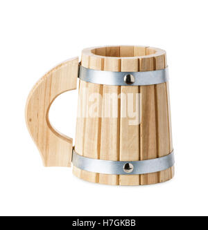 Wooden beer mug isolated on white background Stock Photo