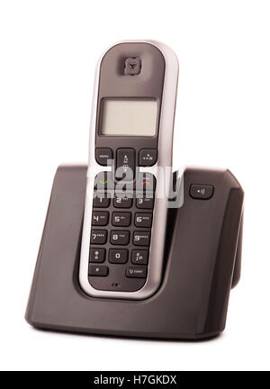 Gray cordless home phone isolated on a white background Stock Photo