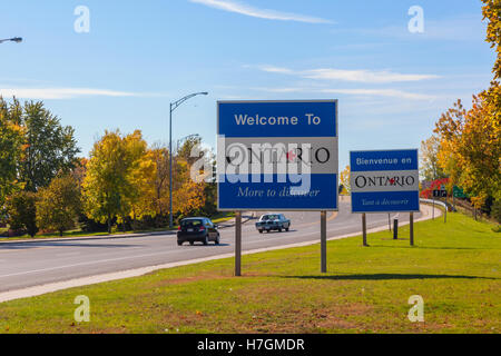 A welcome to Ontario sign in Hawkesbury, Ontario, Canada. Stock Photo
