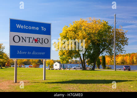 A welcome to Ontario sign in Hawkesbury, Ontario, Canada. Stock Photo