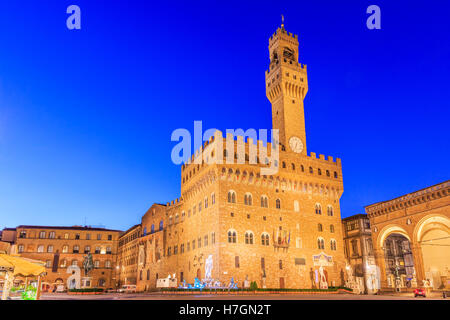 Palazzo Vecchio in Florence at twilight. Tuscany, Italy Stock Photo