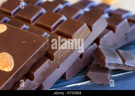 Dark chocolate  and dark chocolate with almonds Stock Photo