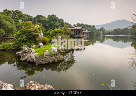 Shady bower and small island on the West Lake in Hangzhou, China Stock Photo