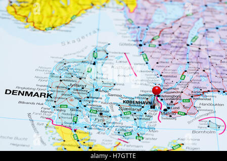 Copenhagen pinned on a map of europe Stock Photo - Alamy