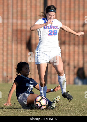 Washington, DC, USA. 4th Nov, 2016. 20161104 - Georgetown midfielder CHLOE KNOTT (14) challenges DePaul defender TAYLOR SCHISSLER (28) in the second half of a Big East Tournament semifinal at Shaw Field in Washington. © Chuck Myers/ZUMA Wire/Alamy Live News Stock Photo