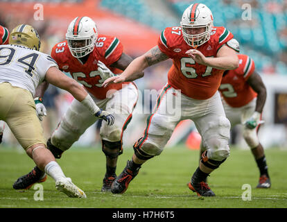 Miami offensive lineman Danny Isidora runs a drill at the NFL football ...