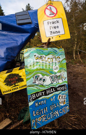 Leith Hill, UK. 5th November, 2016. The Leith Hill Protection Camp, near Holmwood in Surrey. Environmental activists occupying the site are protesting against plans by Europa Oil and Gas to drill and test for oil in Bury Hill Wood. Credit:  Mark Kerrison/Alamy Live News Stock Photo