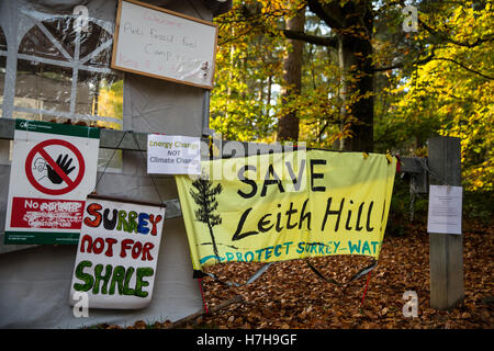 Leith Hill, UK. 5th November, 2016. The Leith Hill Protection Camp, near Holmwood in Surrey. Environmental activists occupying the site are protesting against plans by Europa Oil and Gas to drill and test for oil in Bury Hill Wood. Credit:  Mark Kerrison/Alamy Live News Stock Photo