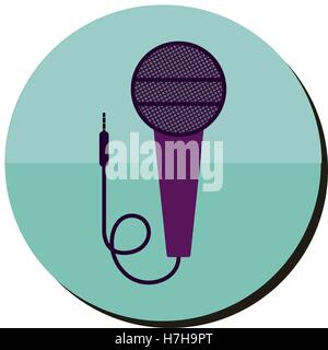 blue botton with microphone with cord icon inside over white background. vector illustration Stock Vector
