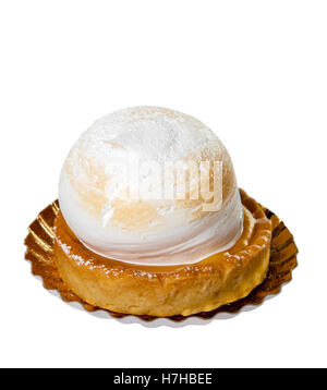Lemon meringue pastry pie tart isolated on white background. Stock Photo