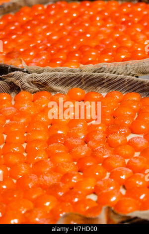 Dried egg yolk, a Chinese culinary delicacy in Southern China. Stock Photo