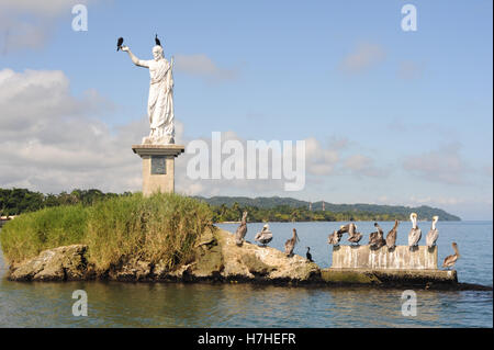 Statue of Salvador del mundo on the coast of Livingston on Guatemala Stock Photo