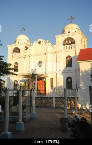 The colonial square and church at Flores on Guatemala Stock Photo