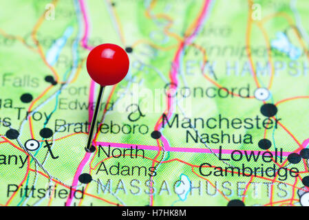 North Adams pinned on a map of Massachusetts, USA