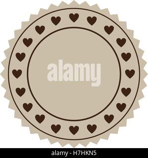 brown seal stamp with ribbon and hearts  decoration over white background. vector illustration Stock Vector