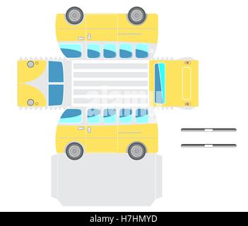 Vintage Van bus outline,Print to Paper , cut out and glue into a 3D model Stock Vector