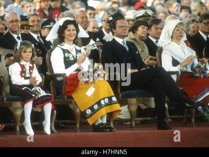 CROWN PRINCESS VICTORIA with parents The King Carl XVI Gustaf and mother Queen Silvia in costumes Stock Photo