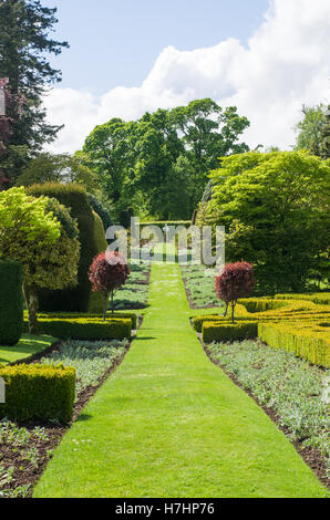 The formal terraced gardens of Drummond Castle Gardens, Muthill, near Crieff, Perthshire, Scotland Stock Photo