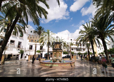 Plaza de Espana, square in the white village of Vejer, Andalusia, Spain, Europe Stock Photo